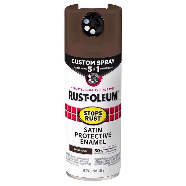 Rust-Oleum 376873 Stops Rust Custom Spray 5-in-1 Spray Paint, 12 oz, Satin Dark Brown