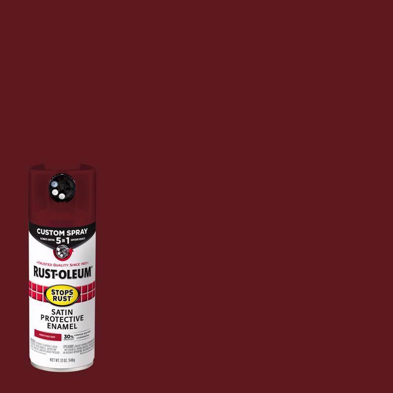 Rust-Oleum 376880 Stops Rust Custom Spray 5-in-1 Spray Paint, 12 oz, Satin Heritage Red