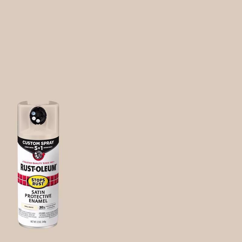 Rust-Oleum 376875 Stops Rust Custom Spray 5-in-1 Spray Paint, 12 oz, Satin Shell White