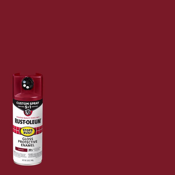 Rust-Oleum 376901 Stops Rust Custom Spray 5-in-1 Spray Paint, 12 oz, Gloss Burgundy