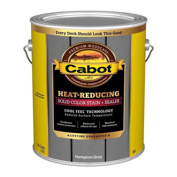 Cabot Heat-Reducing Solid Color Stain + Sealer with Cool Feel Technology - 1 Gallon - Protection for New and Reconditioned Wood Decks, Porches, Outdoor Furniture, Steps, Railings (Hampton Gray) 140.0001881.007