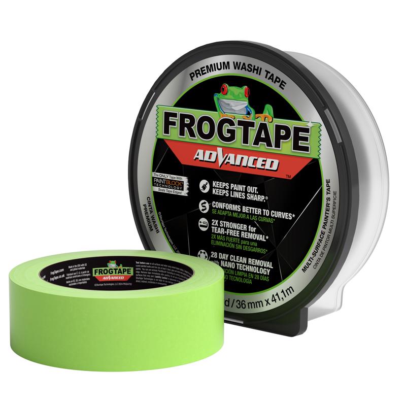 FrogTape Advanced Painters Tape, 1.5 Inch Wide (1.41-Inch x 45-Yard) Multi-Surface Tape with PAINTBLOCK, Conforms Around Curves & Contours, Tear-Free Removability, 1 Roll, Green