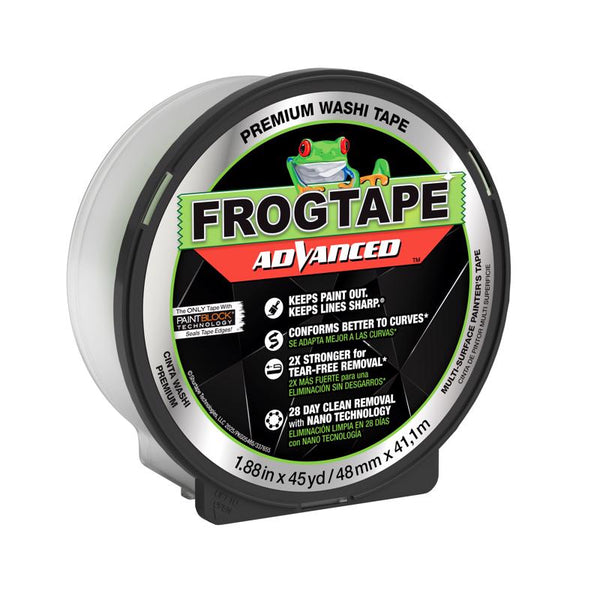 FrogTape Advanced Painters Tape, 2 Inch Wide (1.88-Inch x 45-Yard) Multi-Surface Tape with PAINTBLOCK, Conforms Around Curves & Contours, Tear-Free Removability, 1 Roll, Green 243104
