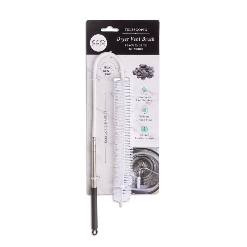 Core Home Extendable Telescopic Dryer Vent Cleaning Brush with Bendable Head Stainless Steel White