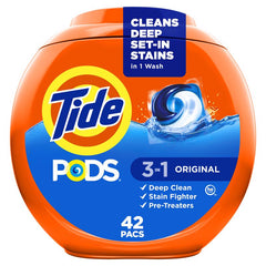 Tide PODS Laundry Detergent Pacs, 3-in-1 Stain Remover, Odor Fighter, Color Protector, 42 Count, HE compatible, Original Scent (Packaging May Vary) 80760766