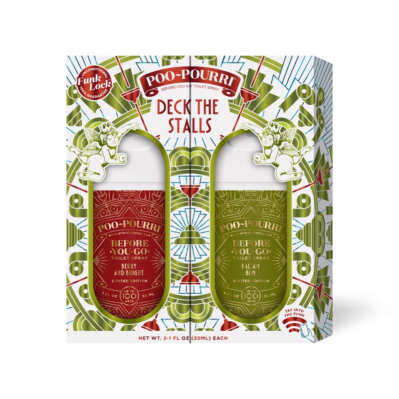 Poo-Pourri Deck The Stalls Tear Away Gift Set, Berry and Bright 1 Fl Oz Pocket Sprayer and Balsam Bum 1 Fl Oz Pocket Sprayer