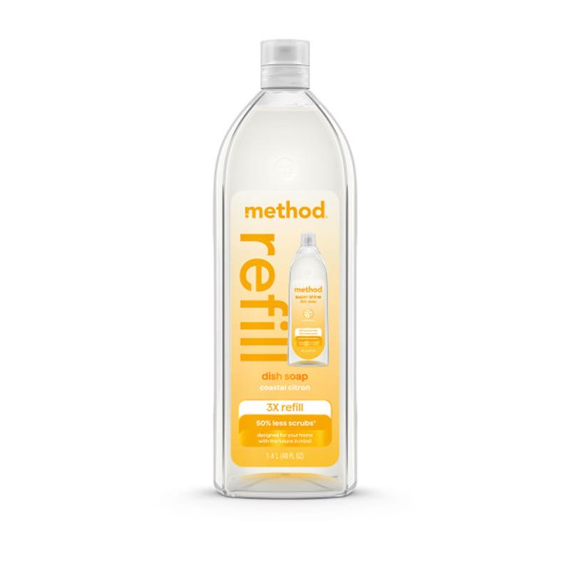 Method Super Shine Liquid Dish Soap Refill, Powered by Enzymes, Coastal Citron Scented, 48 fl oz