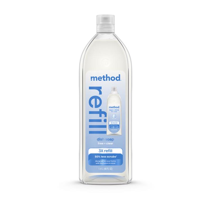 Method Super Shine Liquid Dish Soap Refill, Powered by Enzymes, Free + Clear, Unscented, 48 fl oz