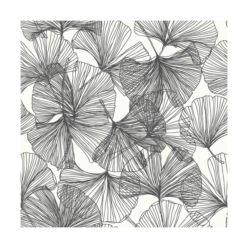 RoomMates RMK11601WP Black Gingko Leaves Peel and Stick Wallpaper