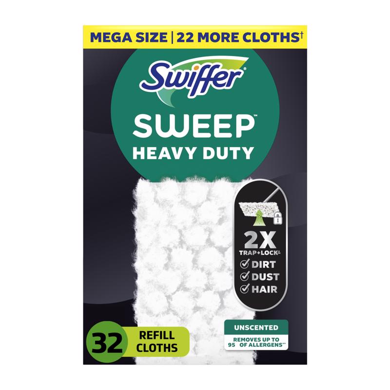 Swiffer Sweeper Heavy Duty Dry Multi-Surface Cloth Refills for Floor Sweeping and Cleaning, Unscented, 32 Count