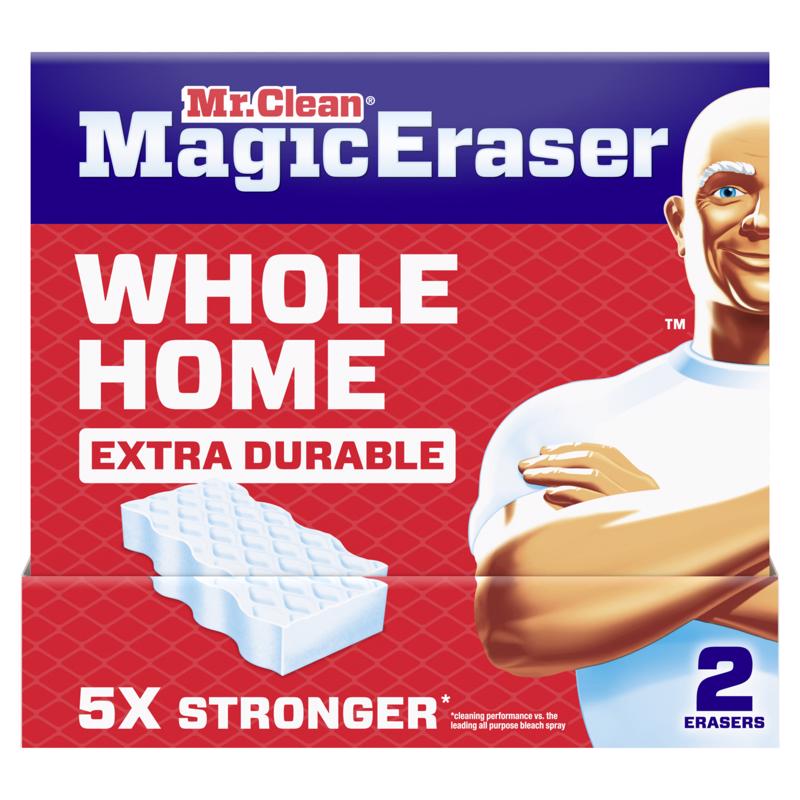 Mr. Clean Magic Eraser Sponge, All Purpose Cleaner, Cleaning Scrubber, Wall, Sneaker, Kitchen, Bathroom Cleaner, Shower Cleaning Supplies, Melamine Sponge, Cleaning Pads, Whole Home Extra Durable, 2ct
