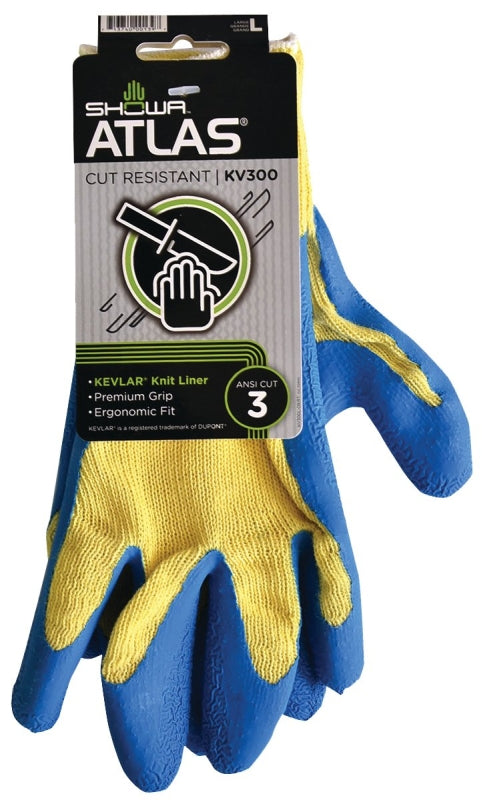Showa Atlas KV300L-09.RT Cut Resistant Gloves, Natural Rubber Coating, Large, Pair