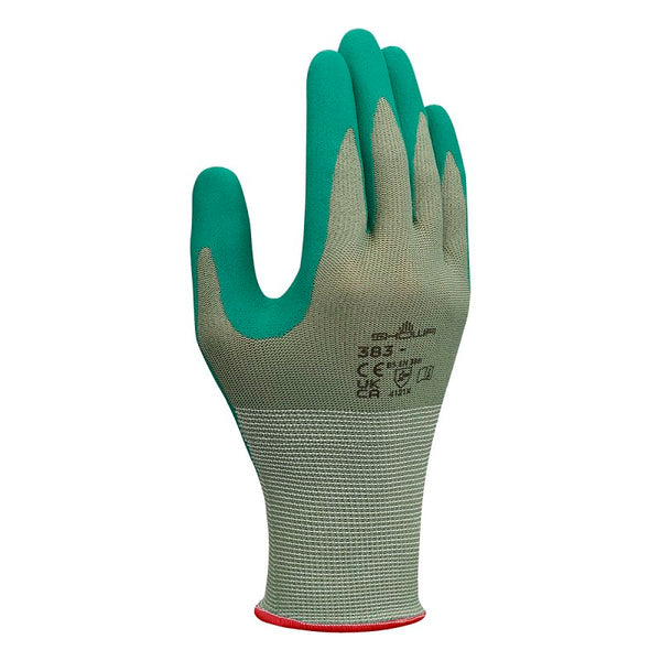 SHOWA 350L-09 Atlas Fit 350 Nitrile-Coated Gloves, Large, Green/Gray (Pack of 12) 383L-08.RT