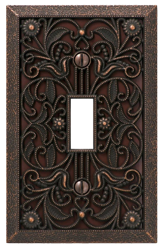 Amerelle 65TDB Filigree Wallplate, 1 Toggle, Cast Metal, Aged Bronze, 1-Pack