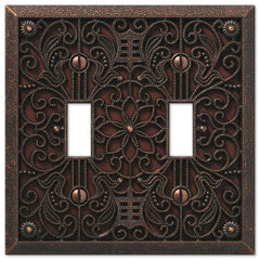 Amerelle 65TTDB Filigree Wallplate, 2 Toggle, Cast Metal, Aged Bronze, 1-Pack