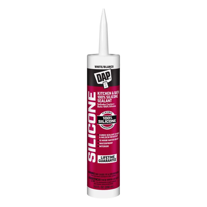 Silicone Sealant, 100% Silicone, Kitchen and Bath, White, 10.1 oz.