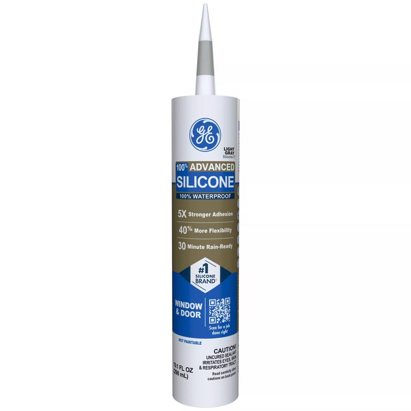 GE Advanced Silicone Caulk for Window & Door, Light Gray, 10.1 fl oz Cartridge, 12 Pack