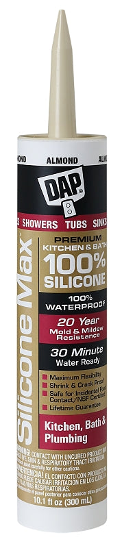 Dap Silicone Max Kitchen and Bath Silicone Sealant, Almond, 10.1-oz. 7079808793
