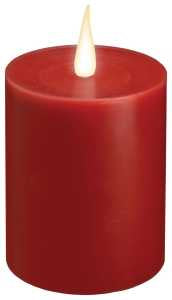 Xodus Innovations WC1684R 4 inch Flameless Battery Operated LED Wax Pillar Candle with Automatic Timer and Warm White 3D Flickering Flame, Red