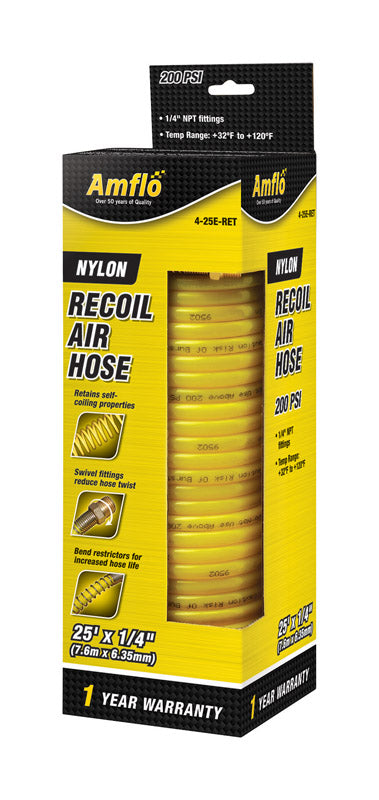 Amflo Recoil Air Hose 200 Psi Brass 1/4" X 25 '