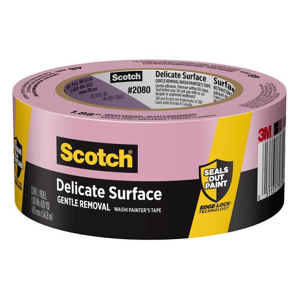 Scotch Delicate Surfaces Painters Tape, 1.88 in x 60 yd, Damage-Free Painting Prep, Protect Delicate Surfaces, UV & Sunlight Resistant, Solvent-Free Adhesive, Indoor Masking Tape, 1 Roll (2080-48EC)