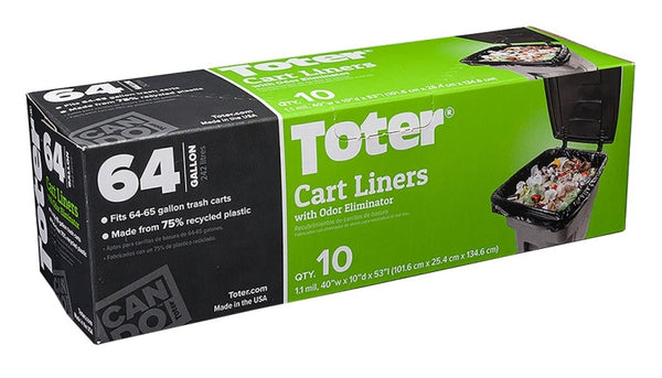 Toter Trash Bags - (10) 10-Bag Rolls, 64-Gallon, Black, Model# GB064-08000 GB064-R1000 (10-Pack)