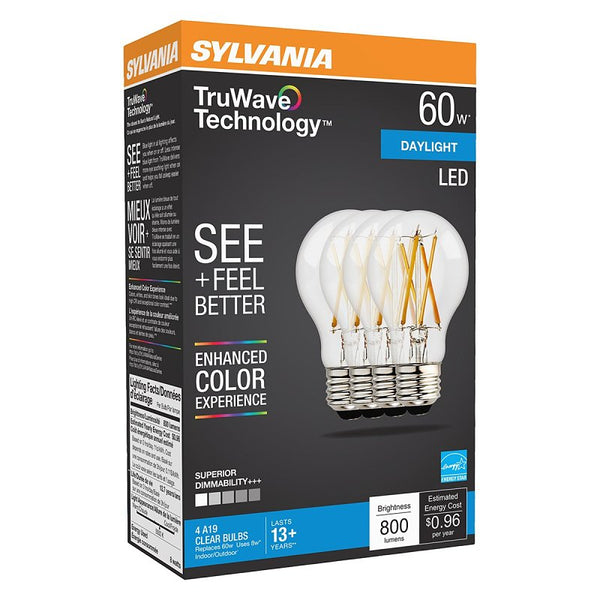 SYLVANIA 49827 - LED8A19DIMCL95013YTLRP4 16/CS 4/SKU Victorian Style Antique Filament LED Light Bulb4