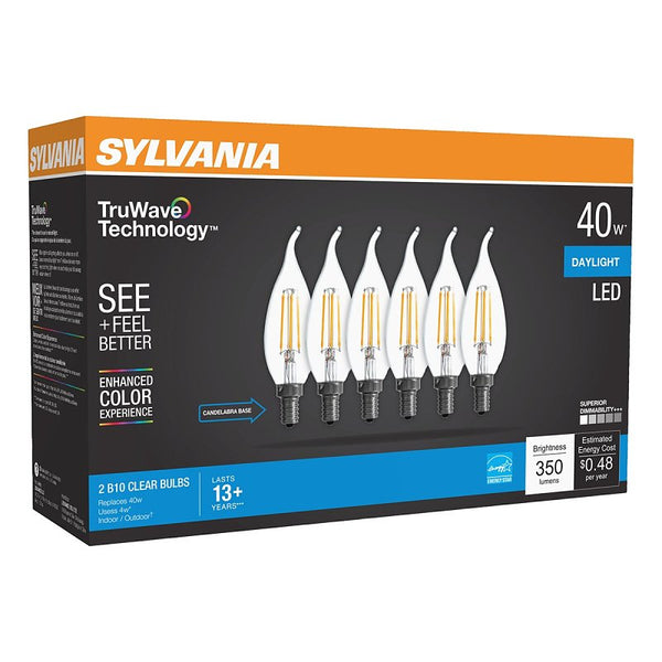 SYLVANIA 41320 - LED4B10CBENTDIM950CL13YTLRP6 18/CS 6/SKU Candle Tip LED Light Bulb