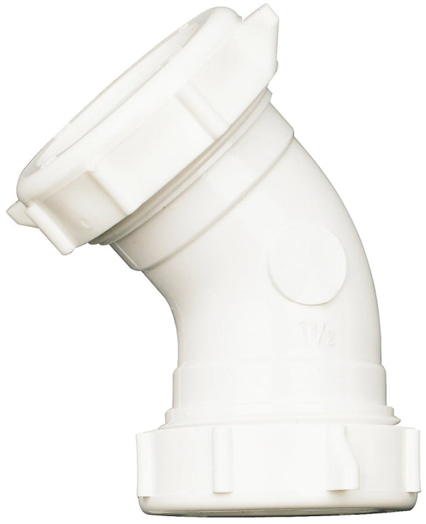 Plumb Pak PP55-7W Drain Pipe Elbow with Reducing Washer, 45 Deg, 1-1/2 in, Plastic, 1.5", White