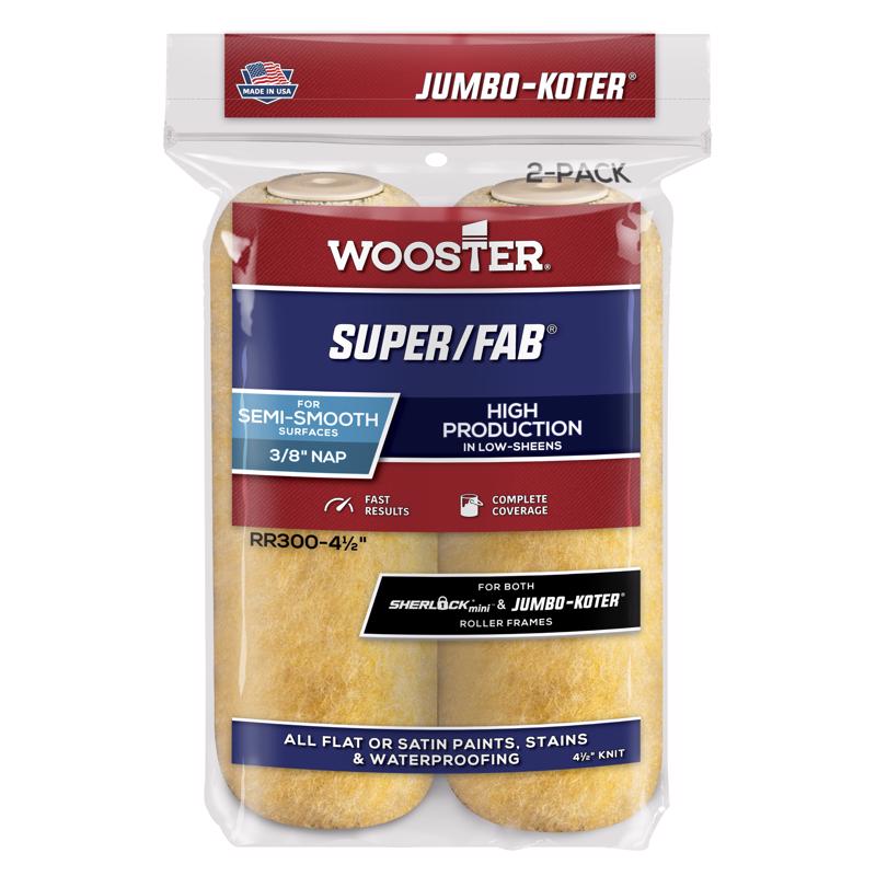 Wooster Brush RR300-4 1/2 Super/Fab Jumbo-Koter Paint Roller, 3/8 in Nap, 4-1/2 in L, Knit Fabric Cover, 4-1/2-Inch