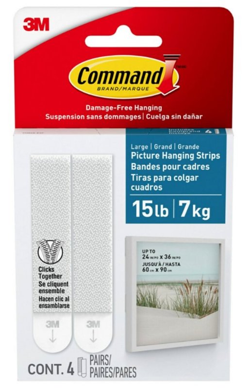 Command Large Bath Picture Hanging Strips, Holds up to 15 lb, Damage Free Hanging Picture Hangers, No Tools Wall Hanging Strips for Bathroom, 4 Pairs (8 Command Strips) 17206B-ESF