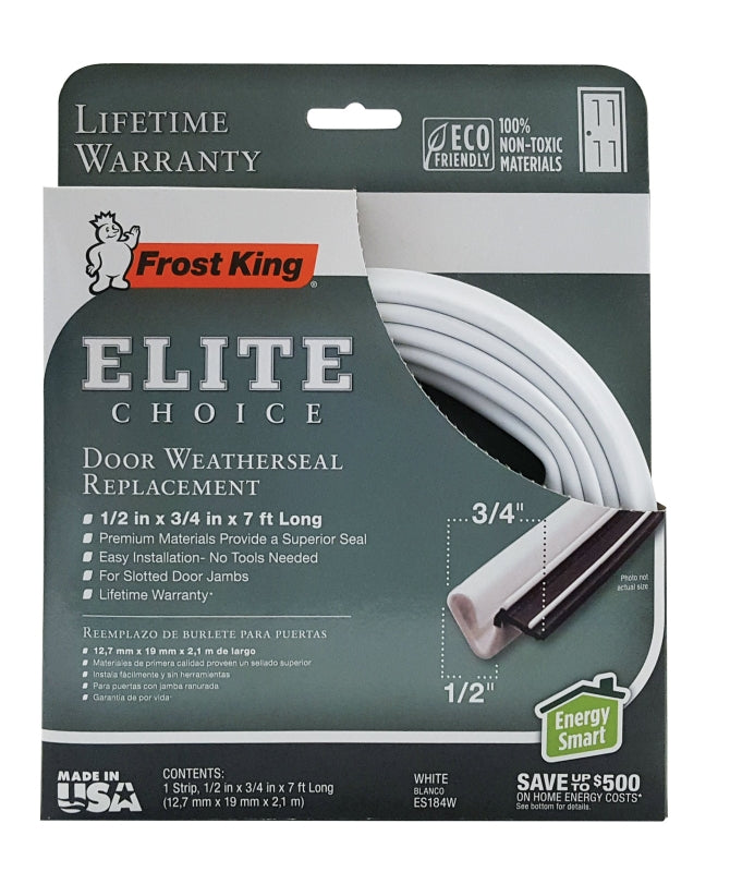 Frost King ES184W Weatherseal Replacement, 1/2In Wide x 3/4In Thick x 7Ft Long, White