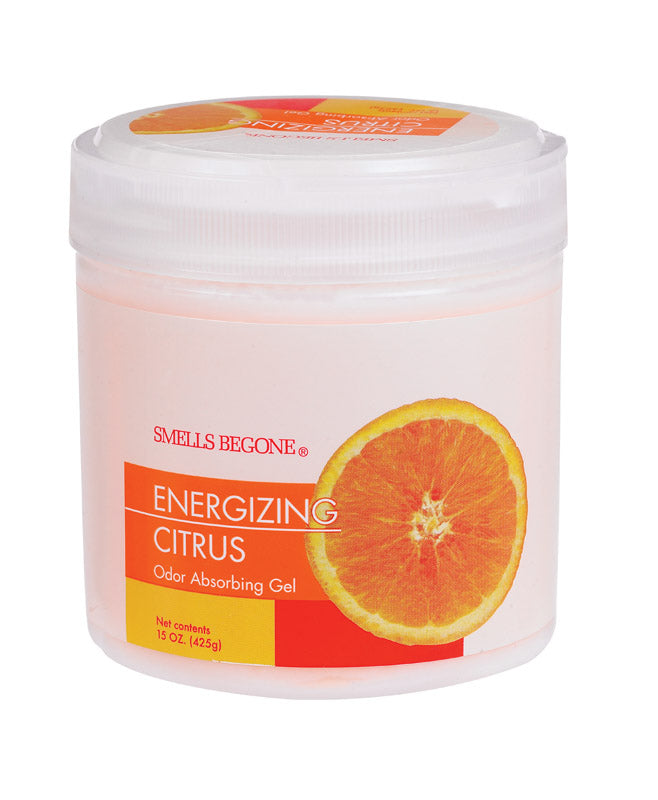 SMELLS BEGONE Air Freshener Odor Absorber Gel - Absorbs Odor from Bathrooms, Cars, Pet Areas, Boats & RVs - Made with Essential Oils - Energizing Citrus Scent - 15 Ounce