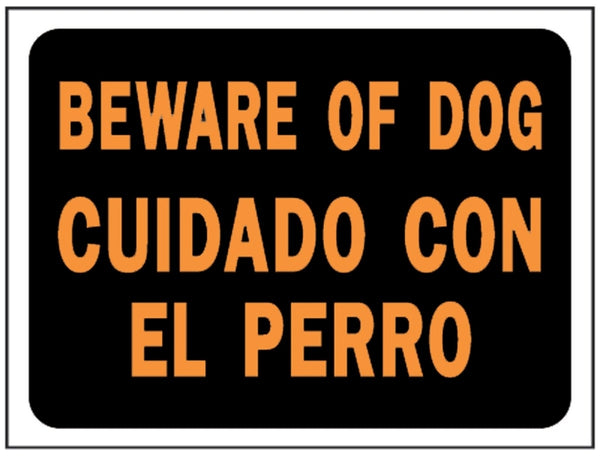 HY-KO Products 3060 BI-LING Beware of Dog Plastic Sign, 8.5" x 12", Orange/Black