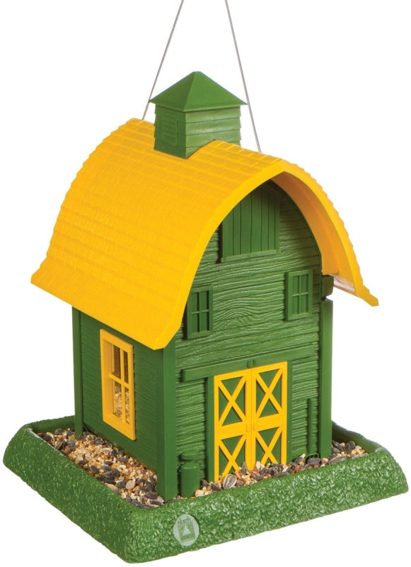 North States Village Collection Green Barn Birdfeeder: Easy Fill and Clean. Squirrel Proof Hanging Cable included 9096