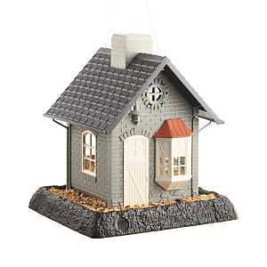 North States Village Collection Bayside Cottage Birdfeeder: Easy Fill and Clean. Squirrel Proof Hanging Cable included, or Pole Mount Large, 5 pound Seed Capacity (9.5 x 10.25 x 11, Gray)