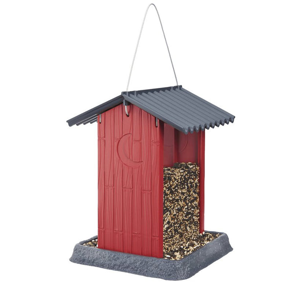North States Village Collection Hopper Style Red Shed Birdfeeder: Easy Fill and Clean. Squirrel Proof Hanging Cable included. Large, 4.25 pound Seed Capacity (8.13 x 8.13 x 11, Red) 9209