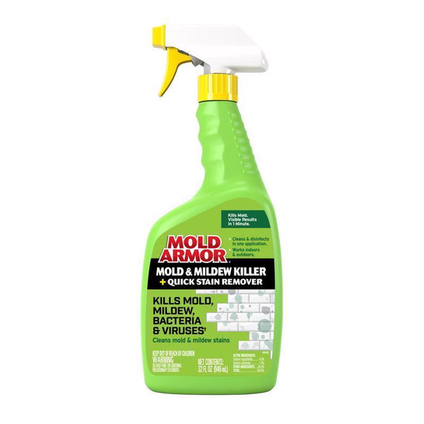 MOLD ARMOR Mold and Mildew Killer + Quick Stain Remover, 32 oz., Trigger Spray Bottle, Eliminates 99.9% of Household Bacteria and Viruses, Ideal Bathroom Mold and Mildew Remover FG502
