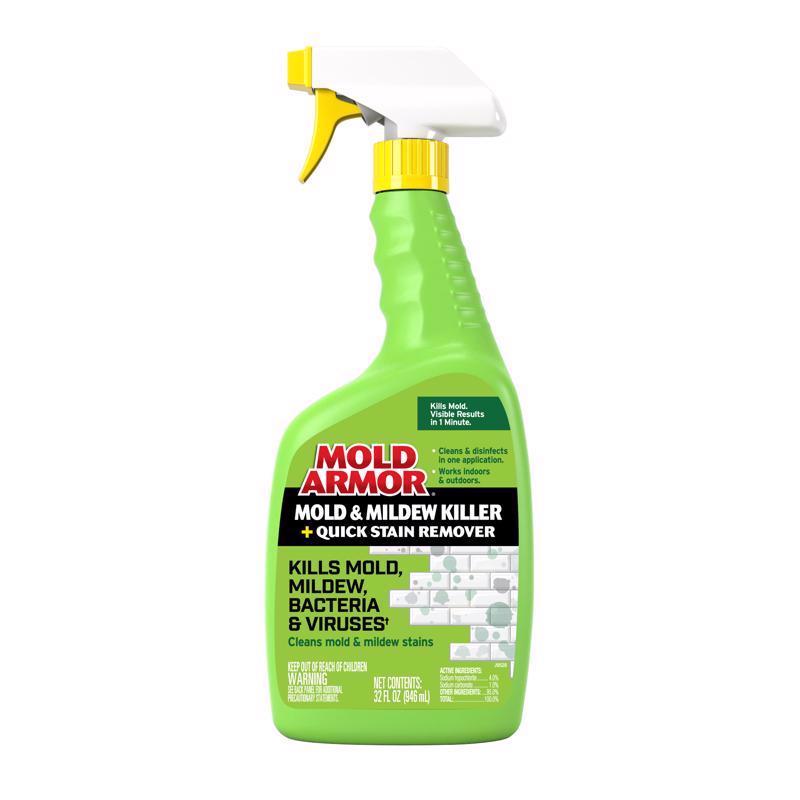 MOLD ARMOR Mold and Mildew Killer + Quick Stain Remover, 32 oz., Trigger Spray Bottle, Eliminates 99.9% of Household Bacteria and Viruses, Ideal Bathroom Mold and Mildew Remover