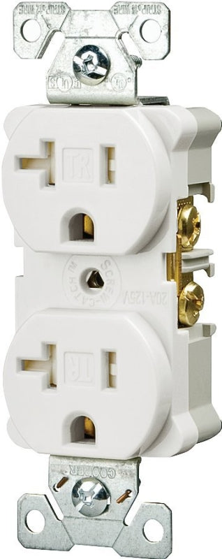 EATON TRBR20W-BXSP Arrow Hart Tamper Resistant Duplex Receptacle, 125 V, 20 A, 2 Pole, 3 Wire, White