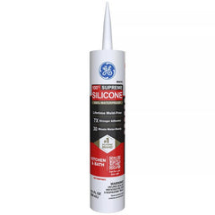 GE Supreme Silicone Caulk for Kitchen & Bathroom, White, 10 fl oz Cartridge, 1 Pack - 100% Waterproof Silicone Sealant, 7X Stronger Adhesion, Shrink & Crack Proof 2821640