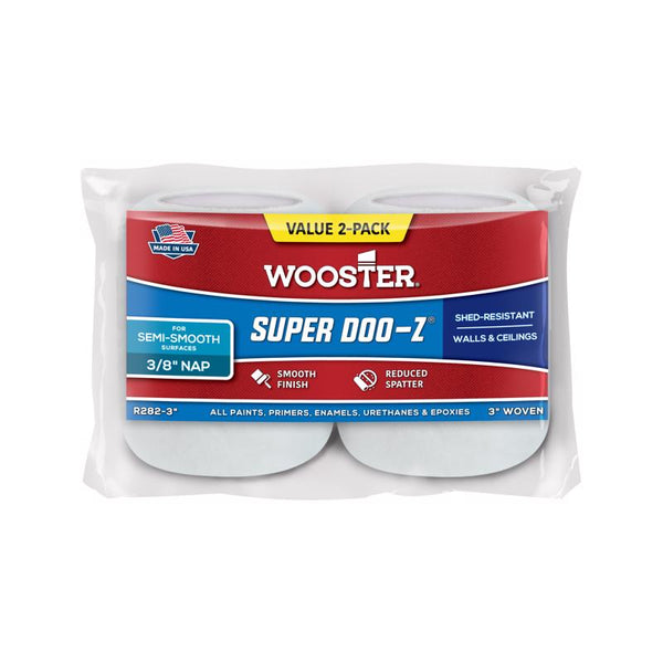 Wooster Brush R282-3 Deluxe Trim Roller, 2-Pack Refill, 3/8-Inch Nap, 3-Inch