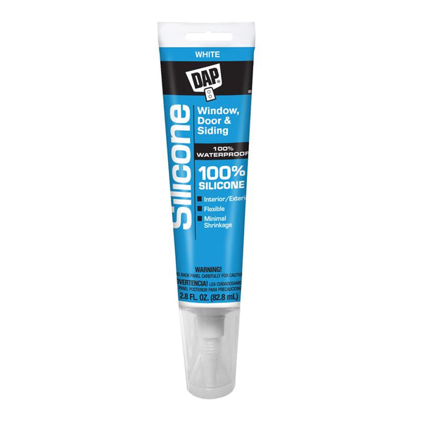 DAP 100% Silicone Rubber Window, Door, and Siding Sealant, White 2.8 Oz (7079800752)
