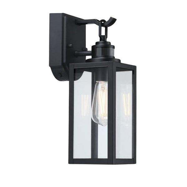 Westinghouse 6122600 Victoria Traditional One Light Outdoor Wall Fixture with Motion Sensor, Matte Black Finish, Clear Glass 6579600