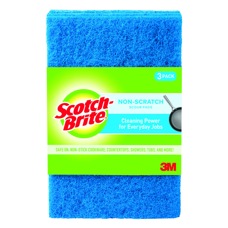 Scotch-Brite Zero Scratch Scouring Pad, Effective + Gentle Dish Scrubber for Household Cleaning, 3 Scrub Pads for Dishes, Nonstick Pots and Pans, Glass, Tubs, Showers, Reusable & Durable