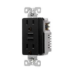 Eaton 3.6A USB Type A Charger with TR Duplex Receptacle 15A/125V, Black