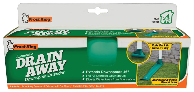 Frost King DE46 Automatic Plastic Drain Away Downspout Extender, Extends 4-Feet, Green