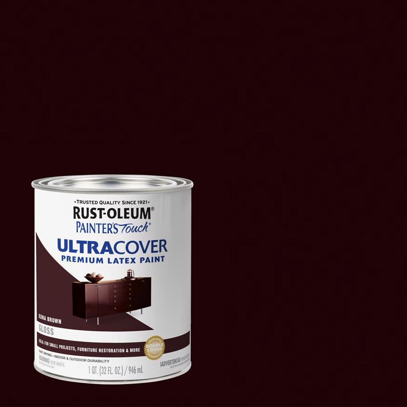 Rust-Oleum Brush On Enamel Paint 1977502 Painters Touch Latex, 1-Quart, (Pack of 1), Gloss Kona Brown, 32 Fl Oz
