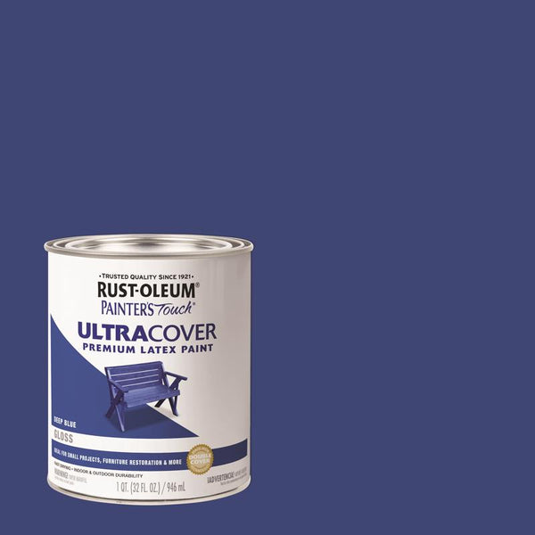 Rust-Oleum 224428T Brush 224428 Painter's Touch Latex Paint, Quart, Gloss Deep Blue, 1 (Pack of 1)