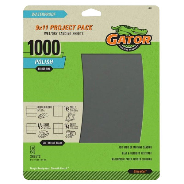 Gator ALI INDUSTRIES 4046 5PK 9x11 1000 Grit Mirror Fine Waterproof Sandpaper, 10 Piece